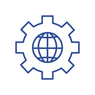 Isolated global sphere inside gear line style icon vector design