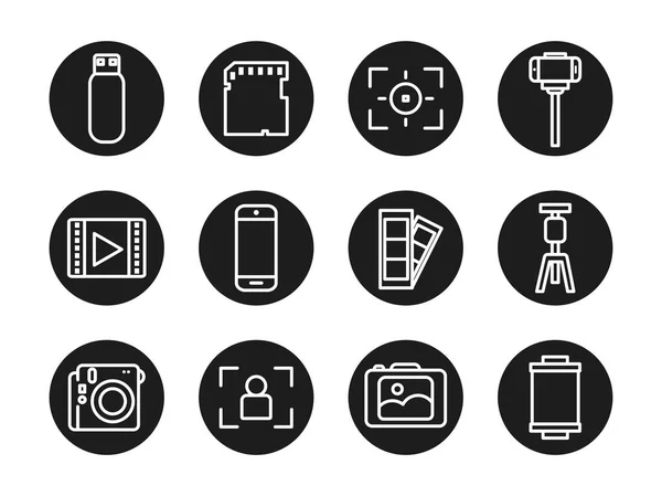 Photography line block style icon set vector design — 스톡 벡터