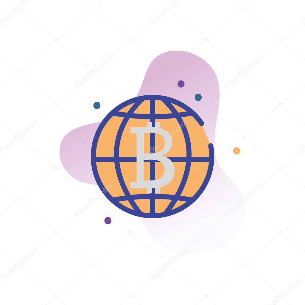 Isolated bitcoin inside global sphere line fill block style icon vector design