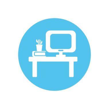 computer book and cactus over table silhouette block style icon vector design