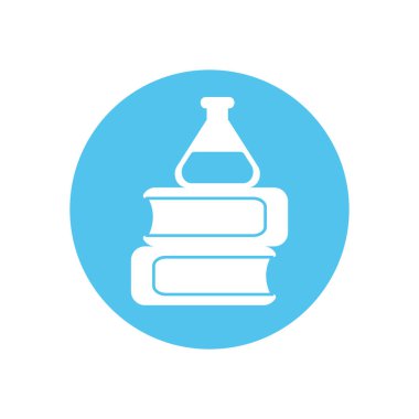 flask over school books silhouette block style icon vector design