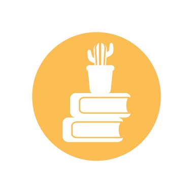 cactus over school books silhouette block style icon vector design