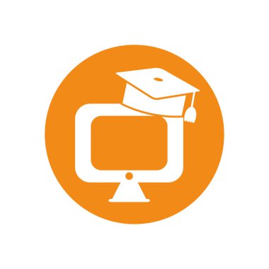 graduation cap over computer silhouette block style icon vector design