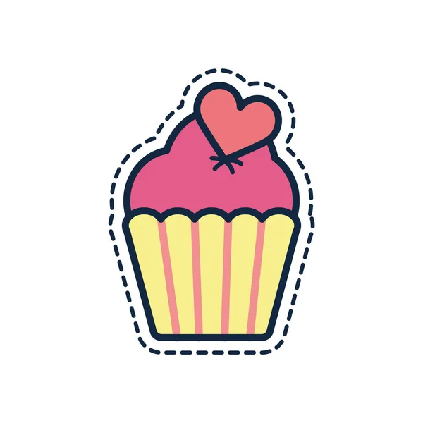 Cupcake mignon avec coeur ligne remplissage style icône vectoriel design — Image vectorielle