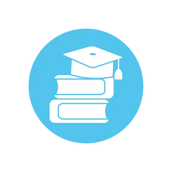 Graduation cap over books silhouette block style icon vector design — Διανυσματικό Αρχείο