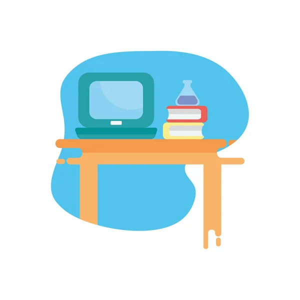 Flask over school books and laptop flat block style icon vector design — ストックベクタ