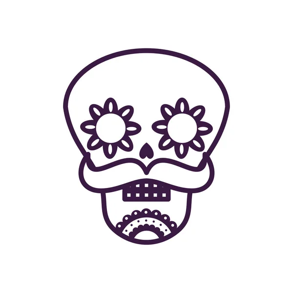 Mexican skull with mustache line style icon vector design — Stock Vector