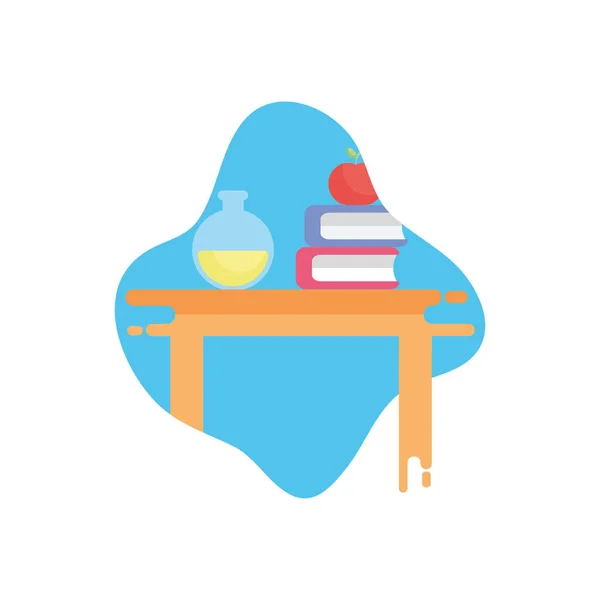 Apple over school books and flask flat block style icon vector design — Διανυσματικό Αρχείο