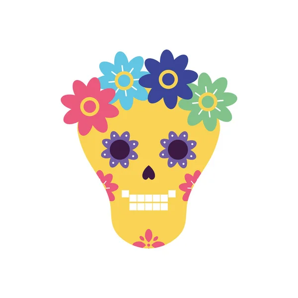 Mexican skull with flowers flat style icon vector design — ストックベクタ