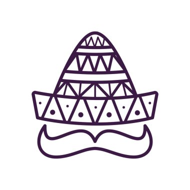 Mexican hat with mustache line style icon vector design