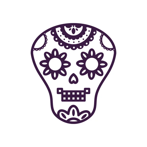 メキシコの頭蓋骨ラインスタイルのアイコンベクトルデザイン — ストックベクタ