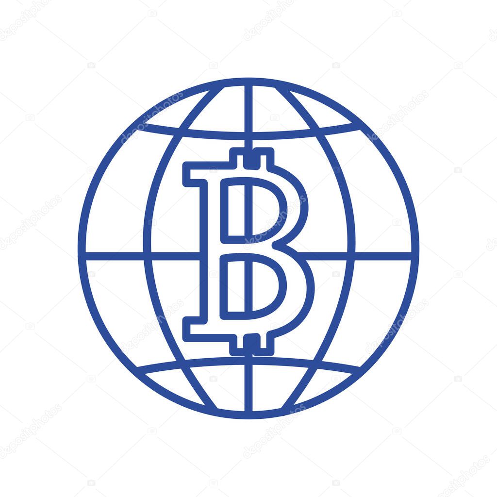 Isolated bitcoin inside global sphere line style icon vector design