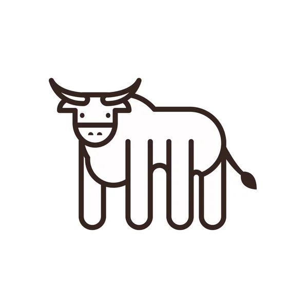 Mignon taureau dessin animé style ligne icône vectoriel design — Image vectorielle