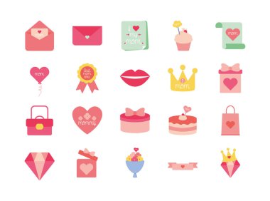 Happy mothers day flat style icon set vector design