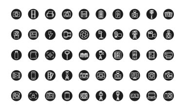 photography line block style icon set vector design