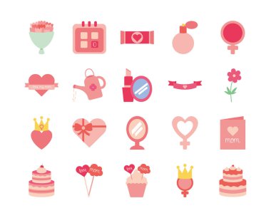 Happy mothers day flat style icon set vector design