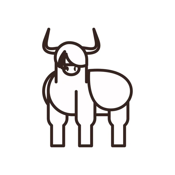 Bonito búfalo desenho animado linha estilo ícone vetor design —  Vetores de Stock