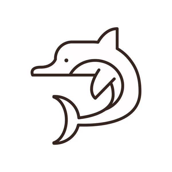 Desenho bonito do vetor do ícone do estilo da linha dos desenhos animados golfinhos —  Vetores de Stock