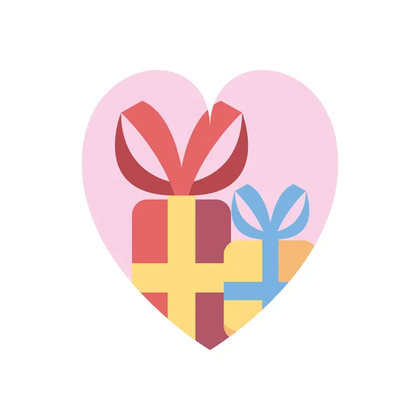 Gifts with bowties inside heart fill style icon vector design — 스톡 벡터