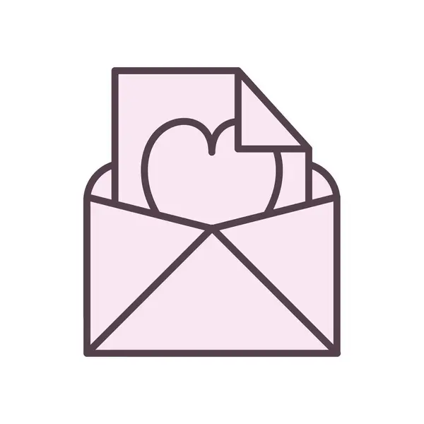 Carta d'amore con disegno vettoriale icona stile linea del cuore — Vettoriale Stock