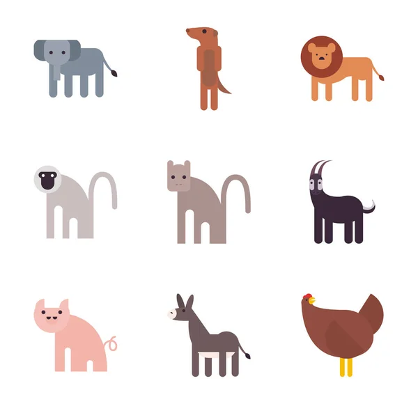 Cute animals cartoons fill style icon set vector design — Wektor stockowy