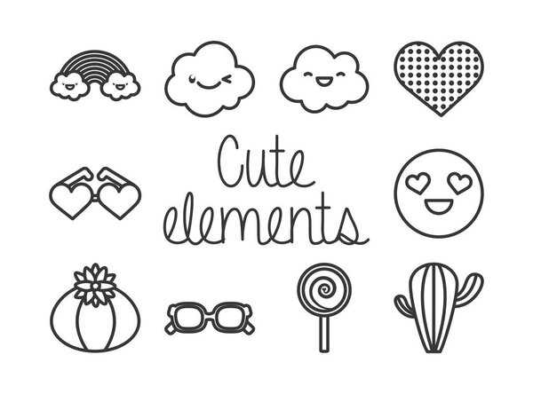 Cute elements line style icon set vector design