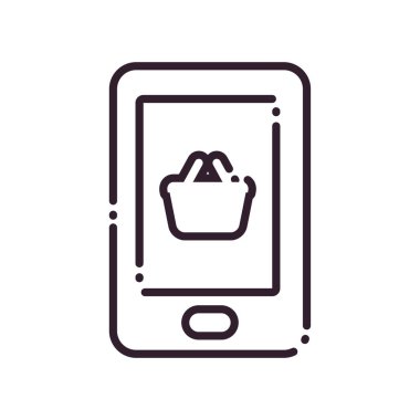 Shopping basket inside smartphone line style icon vector design