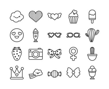 Cute elements line style icon set vector design