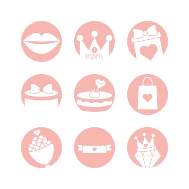 Happy mothers day silhouette style icon set vector design