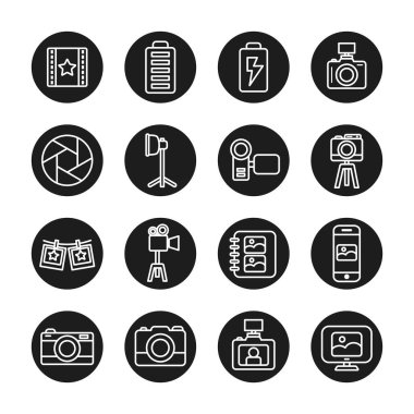 photography line block style icon set vector design