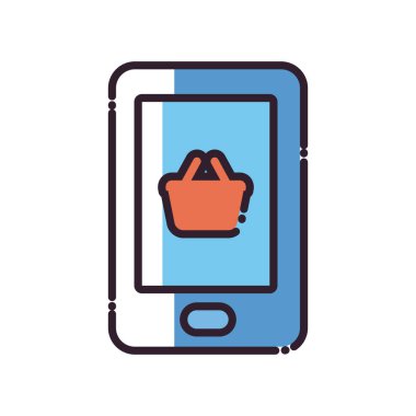 Shopping basket inside smartphone fill style icon vector design