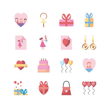 mothers day fill style icon set vector design