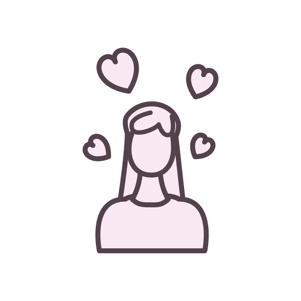 Isolated avatar woman with hearts line style icon vector design — ストックベクタ
