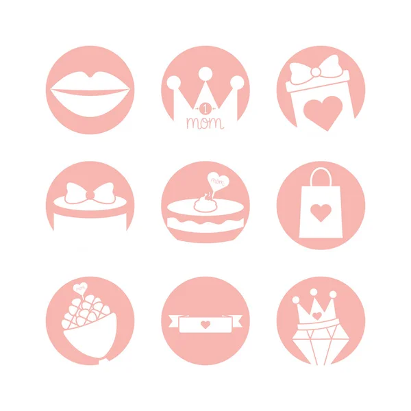 Happy mothers day silhouette style icon set vector design — Stok Vektör