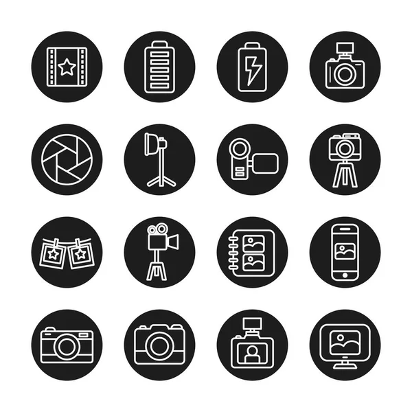 Photography line block style icon set vector design — Wektor stockowy