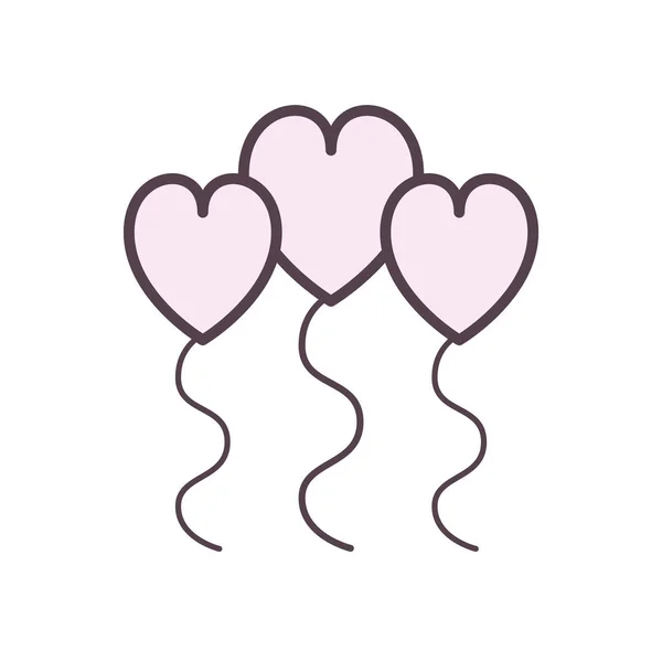 Isolated hearts balloons line style icon vector design — 스톡 벡터