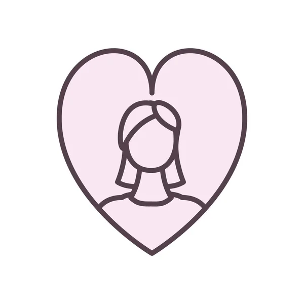 Isolated avatar woman inside heart line style icon vector design — Stok Vektör