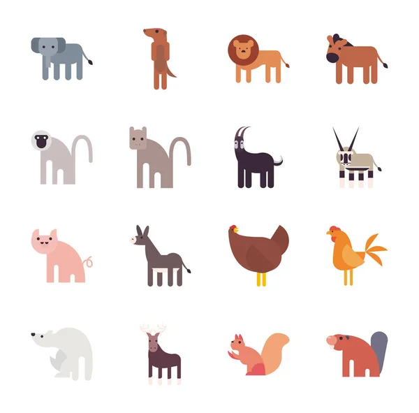 Cute animals cartoons fill style icon set vector design — Wektor stockowy
