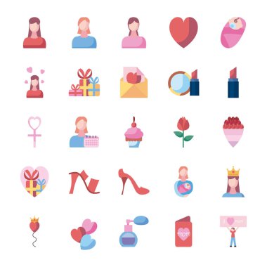 mothers day fill style icon set vector design