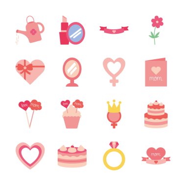 Happy mothers day flat style icon set vector design