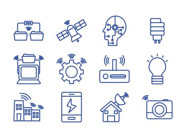 Technology and internet line style icon set vector design