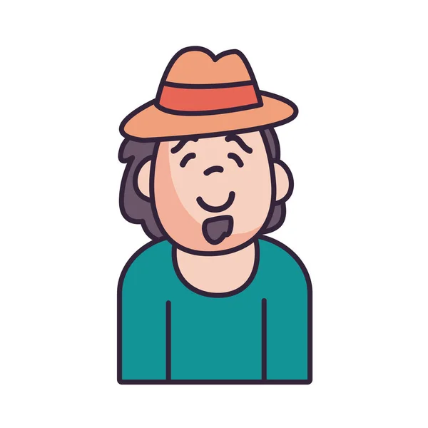 Isolated avatar man with mustache and hat fill style icon vector design — Stock vektor