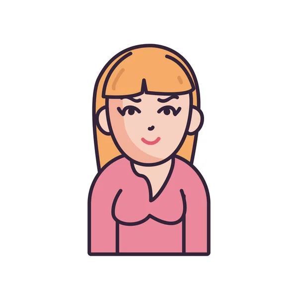 Mujer avatar aislado con blusa estilo de relleno icono de diseño vectorial — Vector de stock