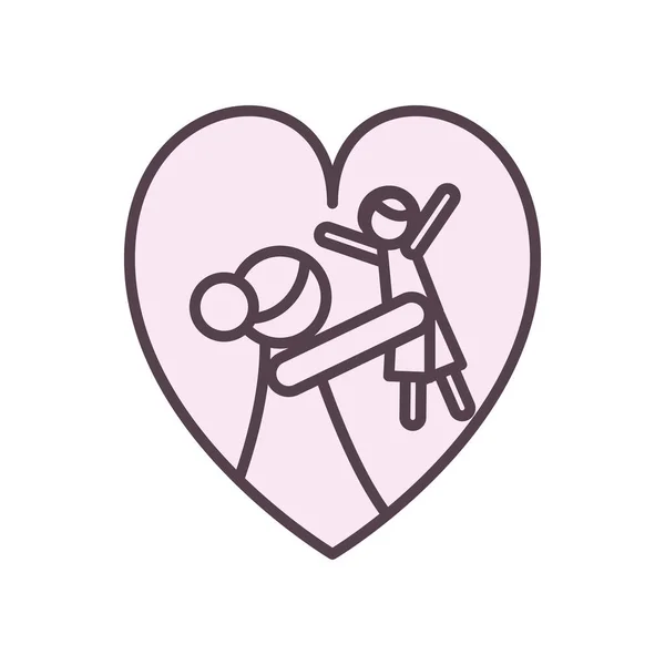 Madre con hijo dentro de la línea del corazón icono de estilo de diseño vectorial — Archivo Imágenes Vectoriales