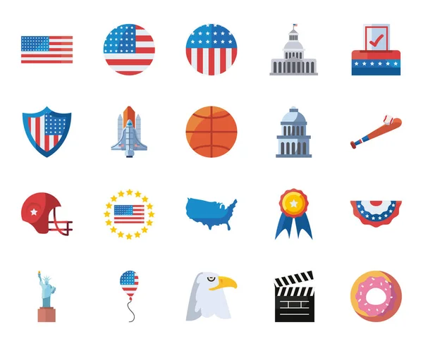 Usa fill style icon set vector design — Διανυσματικό Αρχείο