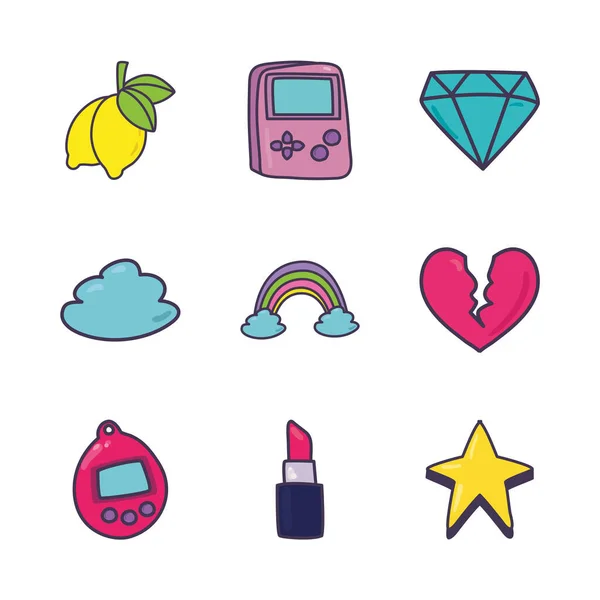 Isolated 90s and retro line and fill style icon set vector design — Stockvektor