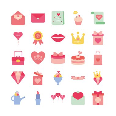 Happy mothers day flat style icon set vector design