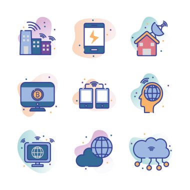 Technology and internet line fill block style icon set vector design