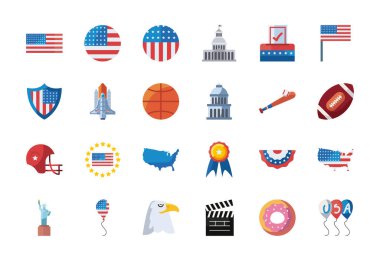 usa fill style icon set vector design