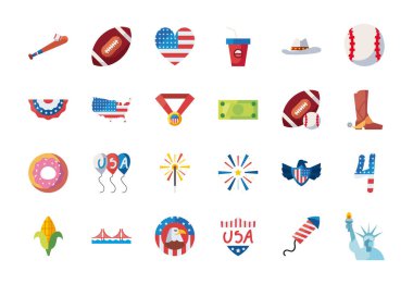 usa fill style icon set vector design